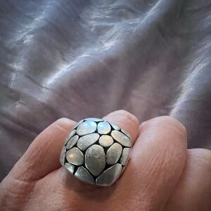 925 Sterling Silver Vintage Shiny Cobbled Pebble Pattern Ring